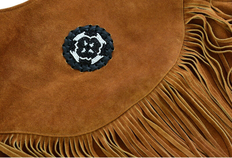 Tan Brown Suede Leather Western Cowboy With Fringe Native American Waistcoat