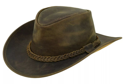 Lesa Collection Rodeo Leather Outback Hat For Men and Women Shapeable Wide Brim