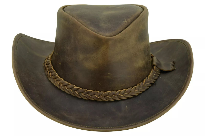 Lesa Collection Rodeo Leather Outback Hat For Men and Women Shapeable Wide Brim