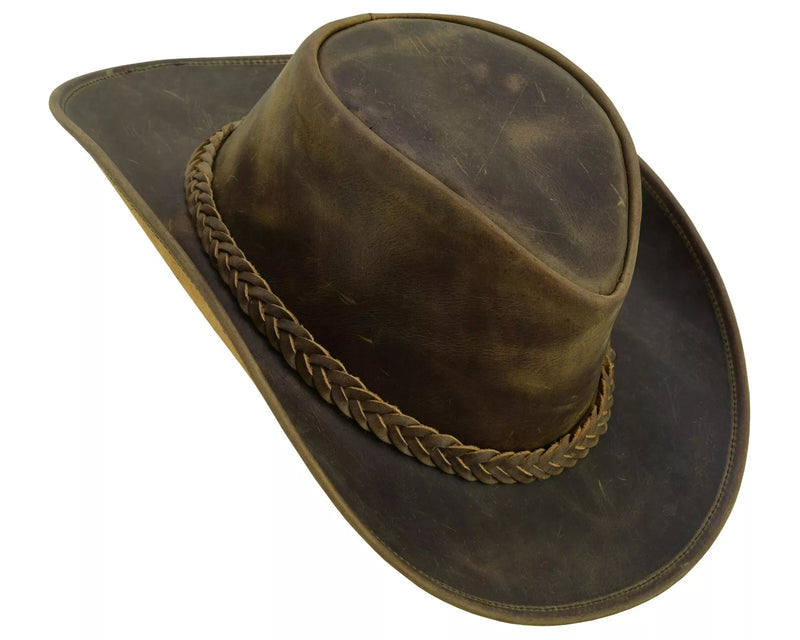 Lesa Collection Rodeo Leather Outback Hat For Men and Women Shapeable Wide Brim