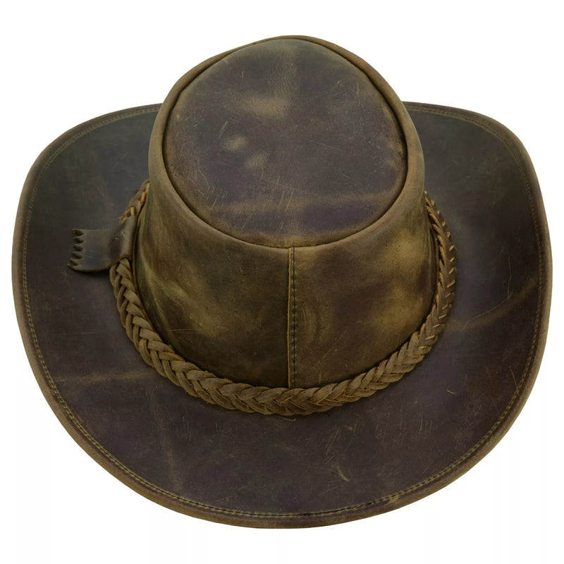 Lesa Collection Rodeo Leather Outback Hat For Men and Women Shapeable Wide Brim