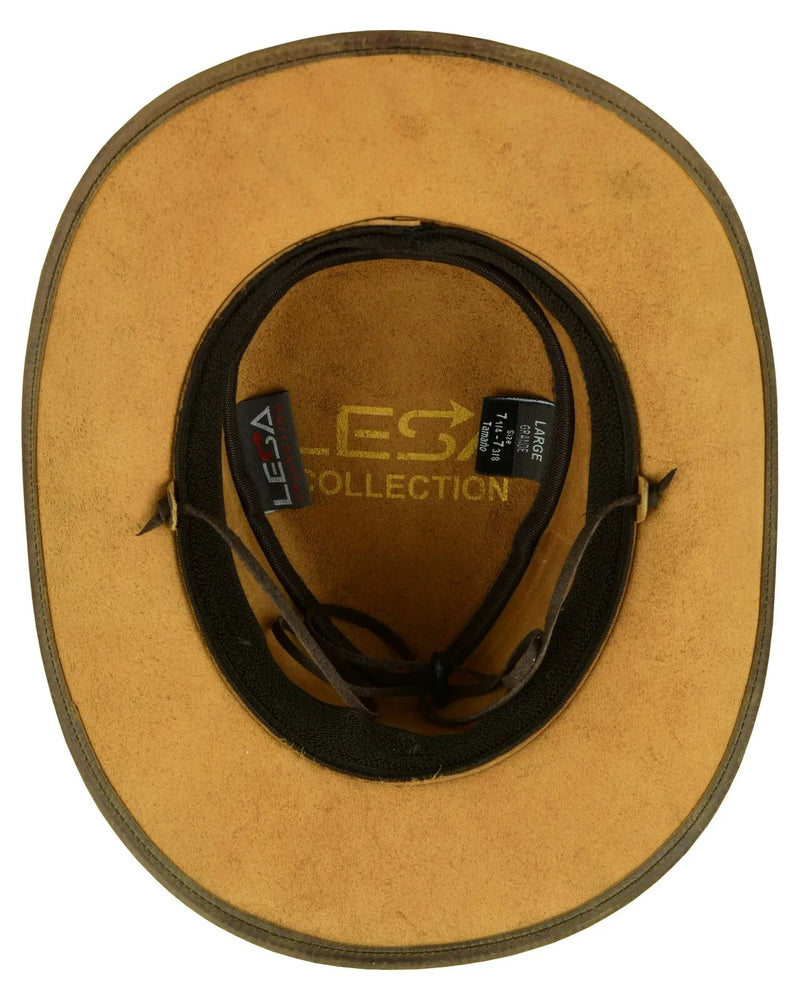 Lesa Collection Rodeo Leather Outback Hat For Men and Women Shapeable Wide Brim