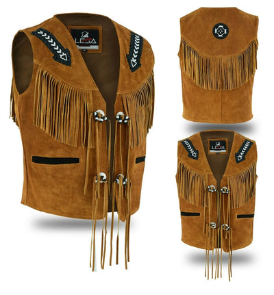 Suede Vest Tan Brown Western Cowboy Suede Fringe Vest