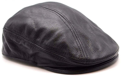 Ascot Leather Cap for Men IVY Hat Newsboy Cap Black Cow Leather