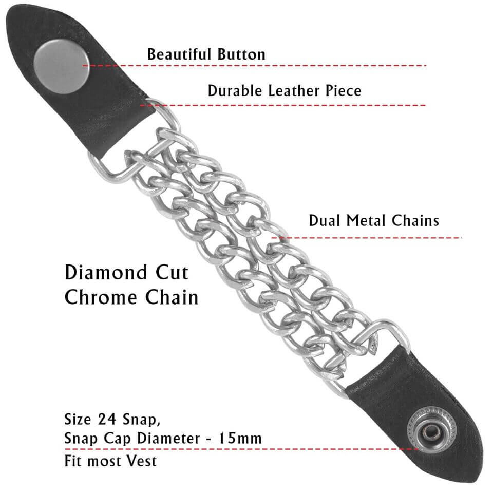 Motorcycle Vest Link Extension Genuine Leather Biker Vest Extender Chrome Chain&amp;nbsp;