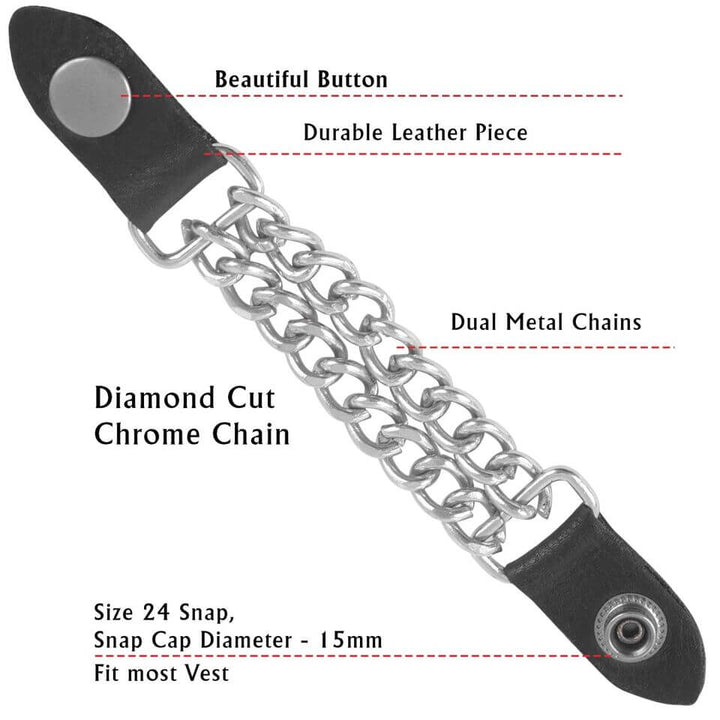 Motorcycle Vest Link Extension Genuine Leather Biker Vest Extender Chrome Chain&amp;nbsp;